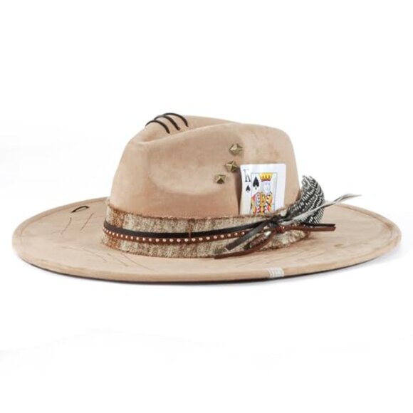 Handmade Felt Fedora Hat Boho Western Wide Brim Unisex One Size M-L main image 5